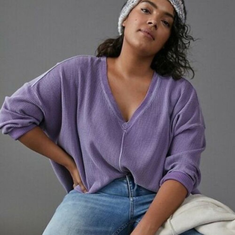 Anthropologie Pilcro Moira Thermal Oversized V Neck Top